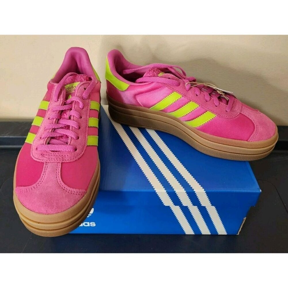 NIB Size 7 - Adidas Originals Gazelle Bold Lucid Fuchsia Solar Slime Satin Suede